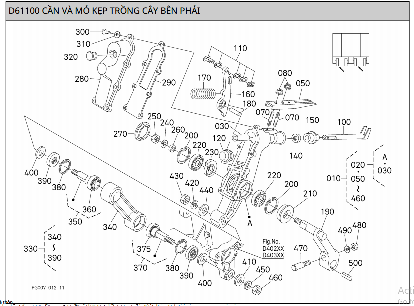 cần và mỏ kẹp trồng cây bên phải